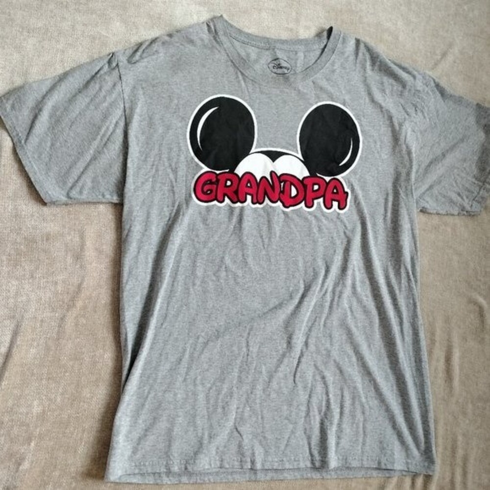Disney Men's Grandpa Mickey Ears Grey T-Shirt Size Large